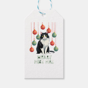 Christmas Tuxedo Cat with Holiday Decorations Merr Gift Tags