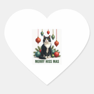 Christmas Tuxedo Cat with Holiday Decorations Merr Heart Sticker