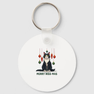 Christmas Tuxedo Cat with Holiday Decorations Merr Key Ring