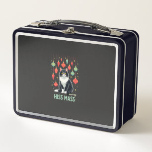 Christmas Tuxedo Cat with Holiday Decorations Merr Metal Lunch Box