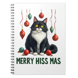 Christmas Tuxedo Cat with Holiday Decorations Merr Notebook