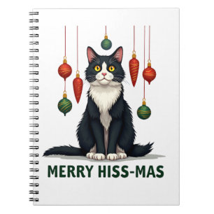 Christmas Tuxedo Cat with Holiday Decorations Merr Notebook