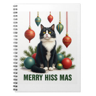 Christmas Tuxedo Cat with Holiday Decorations Merr Notebook
