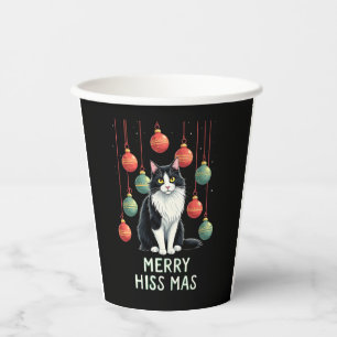Christmas Tuxedo Cat with Holiday Decorations Merr Paper Cups