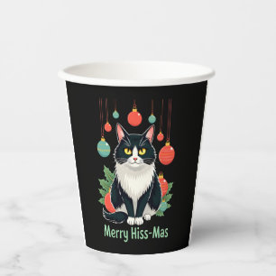 Christmas Tuxedo Cat with Holiday Decorations Merr Paper Cups