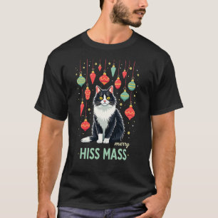 Christmas Tuxedo Cat with Holiday Decorations Merr T-Shirt