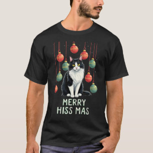 Christmas Tuxedo Cat with Holiday Decorations Merr T-Shirt