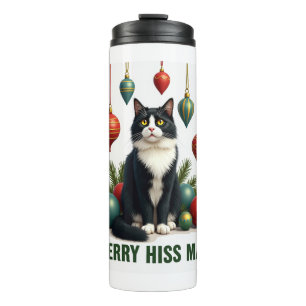 Christmas Tuxedo Cat with Holiday Decorations Merr Thermal Tumbler