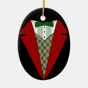 Christmas Tuxedo, Red and Green Elf Ceramic Tree Decoration