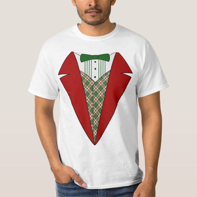 Christmas Tuxedo, Red and Green Elf T-Shirt (Front)