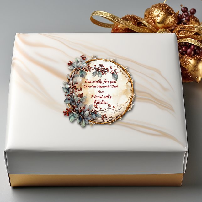 Christmas Twig Wreath Red Berries Leaves Square Sticker (Creator Uploaded)