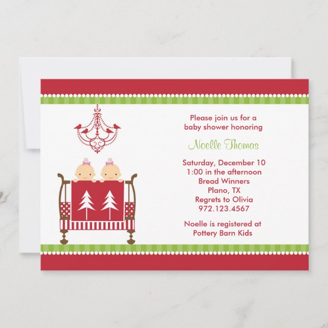 Christmas Twin Baby Shower Invitations (Front)
