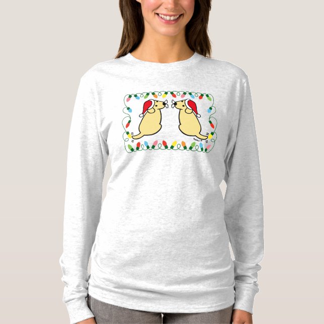 Christmas Twin Santa Yellow Labradors T-Shirt (Front)