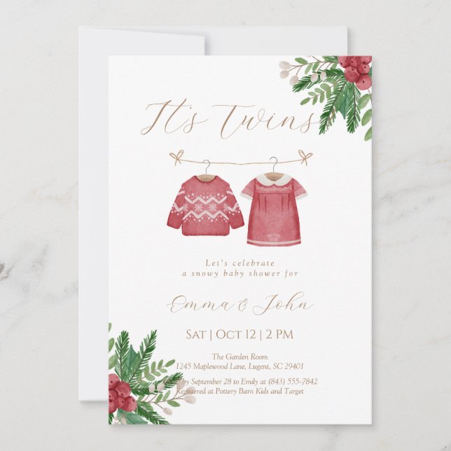 Christmas Twin Siblings Baby Shower Invitation (Front)