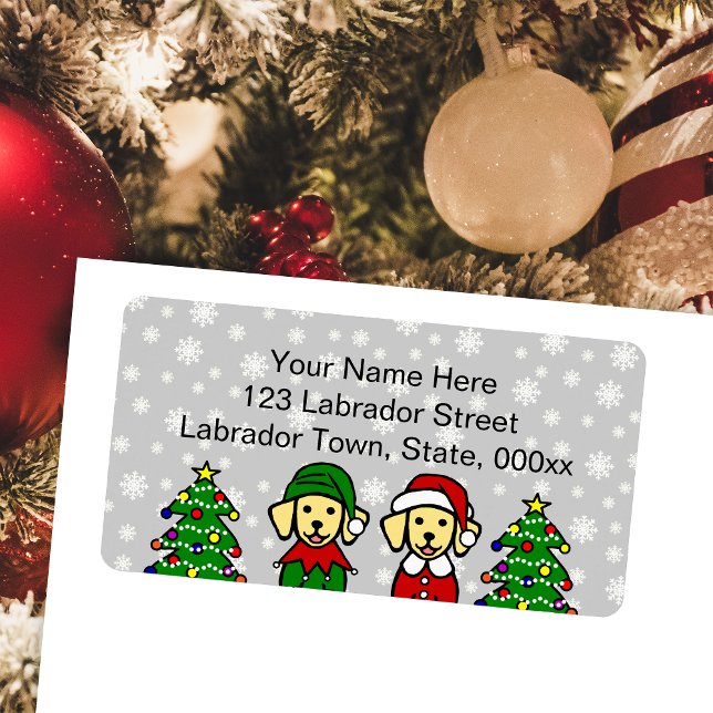 Christmas Twin Yellow Labrador Puppies Labels (Christmas Twin Yellow Labrador Puppies Return Address Labels for Labrador Owners.  Elf and Santa.)
