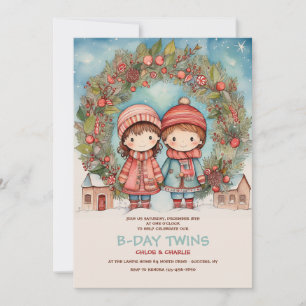 Christmas Twins Birthday Invitation