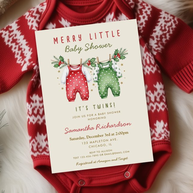Christmas Twins Clothes Merry little baby shower  Invitation (Creator Uploaded)