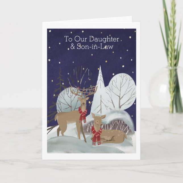 Christmas Two Deer Snow Scene Personalised Card (Front)