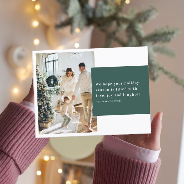 Christmas Two Photo Family | Green Happy Holiday Postcard (Creator Uploaded)