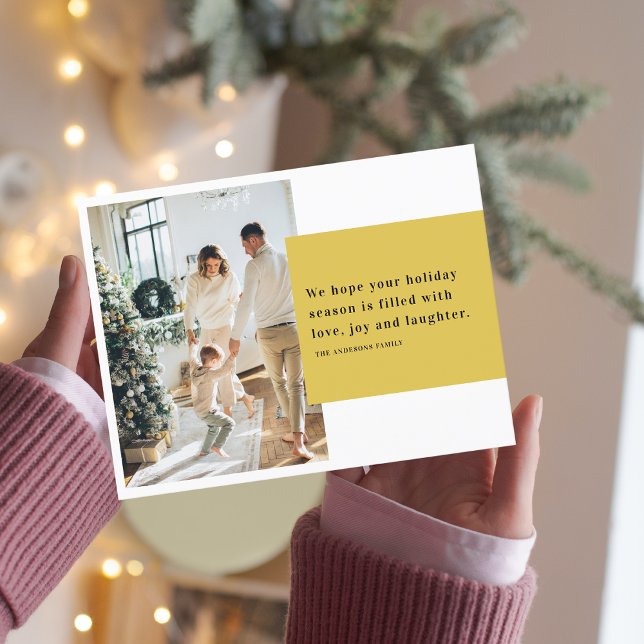Christmas Two Photo Family | Yellow Happy Holiday Postcard (Creator Uploaded)