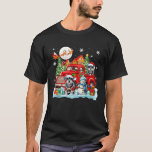Christmas Two Santa Schnauzers On Pickup Truck Sno T-Shirt