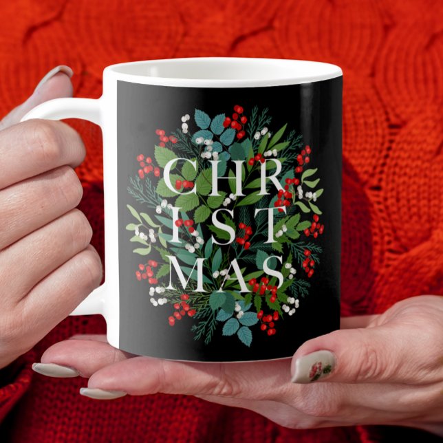 CHRISTMAS Typography Berries and Greenery Coffee Mug (Creator Uploaded)