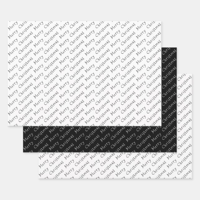 Christmas Typography Black and White Wrapping Paper Sheet (Set)