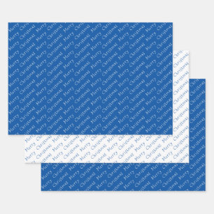 Christmas Typography Blue and White Wrapping Paper Sheet