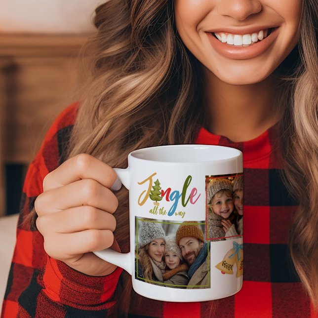 Christmas Typography Colourful Modern Name Photo Coffee Mug (Creator Uploaded)