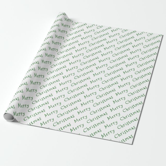 Christmas Typography Dark Green on White Wrapping Paper (Unrolled)