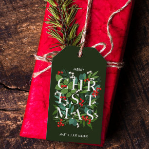 CHRISTMAS Typography Greenery Berries Holiday Gift Tags