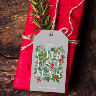 CHRISTMAS Typography Greenery Berries Holiday Gift Tags