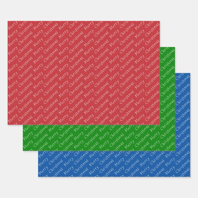 Christmas Typography Red Green and Blue Wrapping Paper Sheet (Set)