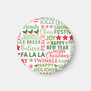 Christmas Typography Red & Green Seamless Pattern Magnet