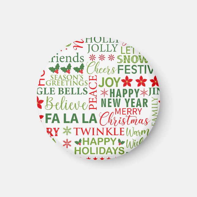 Christmas Typography Red & Green Seamless Pattern Magnet (Front)
