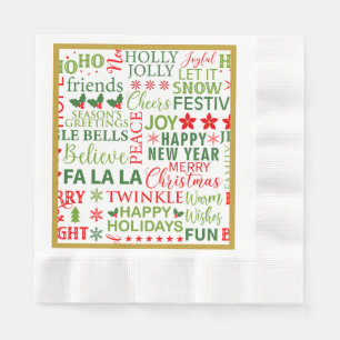 Christmas Typography Red & Green Seamless Pattern Napkin