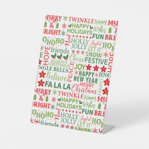 Christmas Typography Red & Green Seamless Pattern Pedestal Sign
