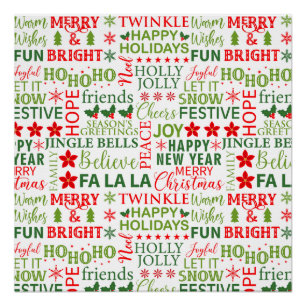 Christmas Typography Red & Green Seamless Pattern Poster