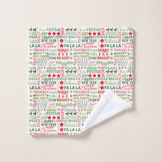 Christmas Typography Red & Green Seamless Pattern Wash Cloth (Wash Cloth)