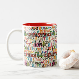 christmas typography Two-Tone coffee mug