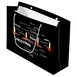 Christmas Typography with Candle Lights  Large Gift Bag