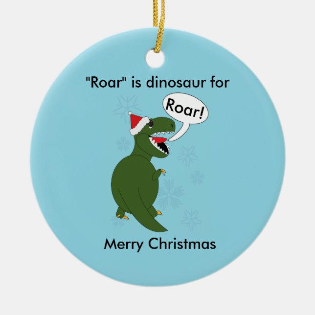 Christmas Tyrannosaurus Rex Dinosaur Blue Custom Ceramic Tree Decoration (Front)