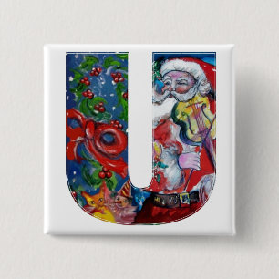 CHRISTMAS U LETTER / SANTA  WITH VIOLIN MONOGRAM 15 CM SQUARE BADGE