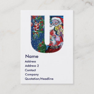 CHRISTMAS U LETTER / SANTA WITH VIOLIN MONOGRAM BUSINESS CARD