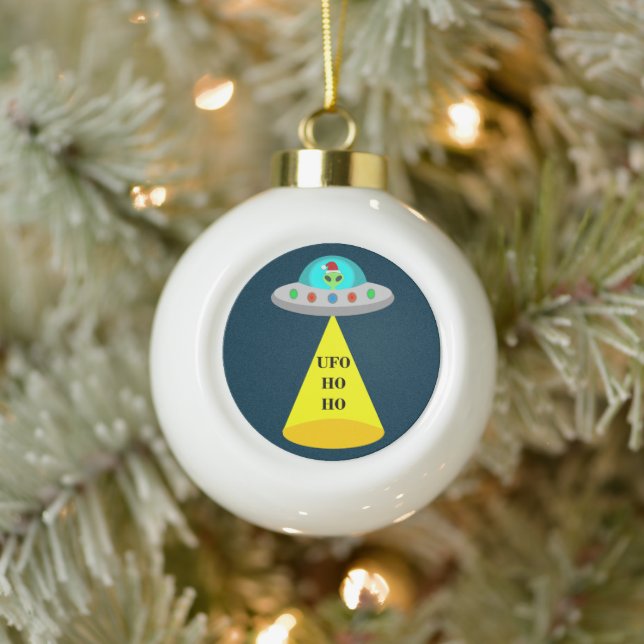 Christmas UFO Ho Ho Alien flying saucer Ceramic Ball Christmas Ornament (Tree)