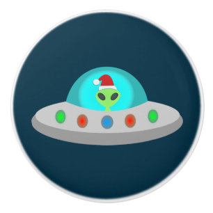Christmas UFO Ho Ho Alien flying saucer Ceramic Knob