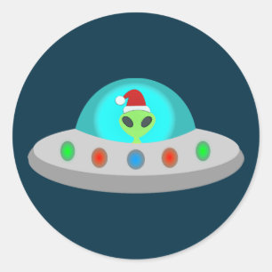 Christmas UFO Ho Ho Alien flying saucer Classic Round Sticker