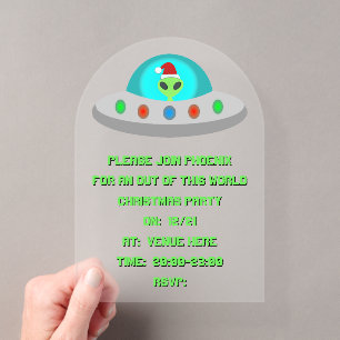 Christmas UFO Ho Ho Alien flying saucer Custom Acrylic Invitations