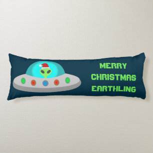 Christmas UFO Ho Ho Alien flying saucer Custom Body Cushion