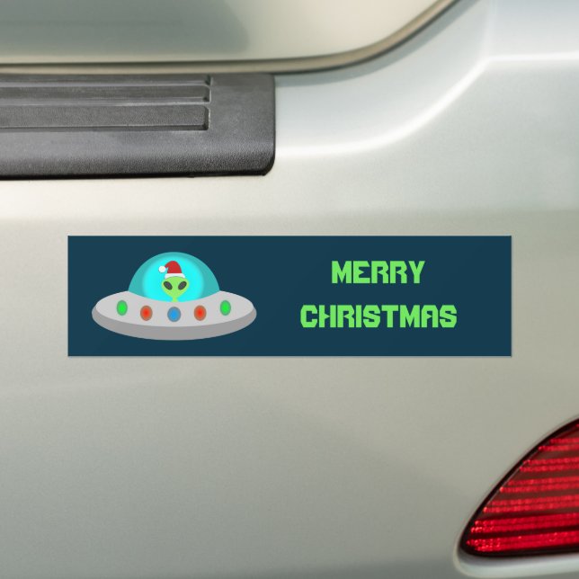 Christmas UFO Ho Ho Alien flying saucer Custom Bumper Sticker (On Car)